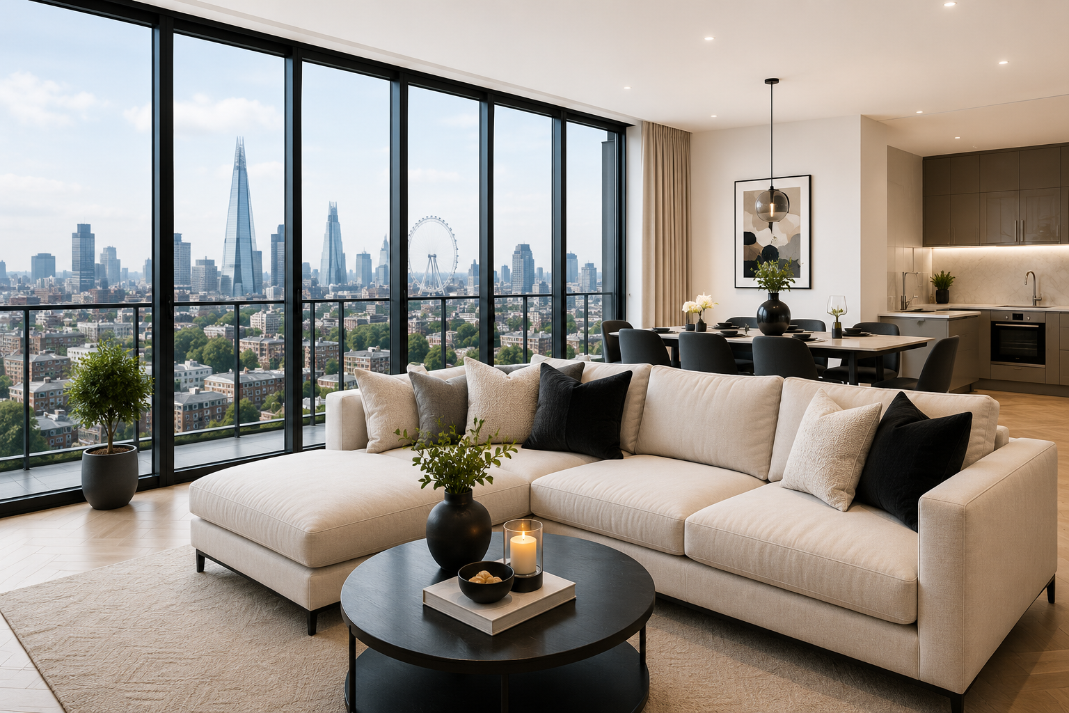 LetOption managed London apartment living room with skyline view